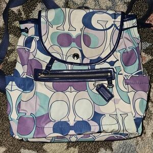 Coach Kyra Scarf Blue and Purple Patterned Backpack
